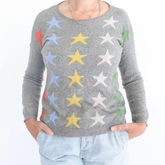 Bartolini Grey with Stars 48% Wool, 7% Cashmere Crewneck Sweater Small - Picture 1 of 13